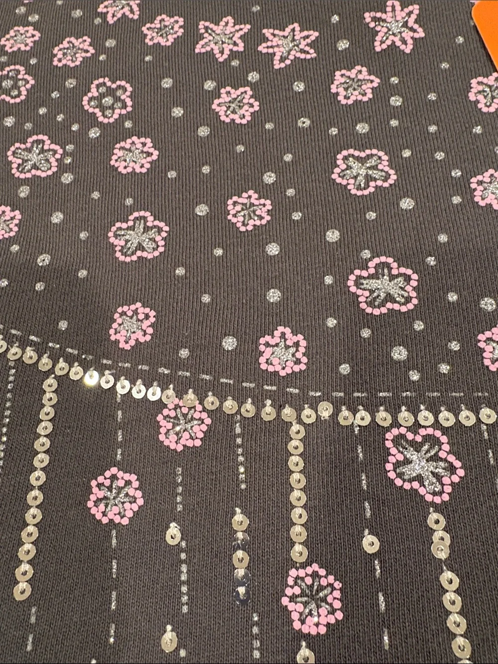 NWT Gymboree Girl’s Gray Dress with Pink Floral Accents, Cotton Blend, L (10-12)